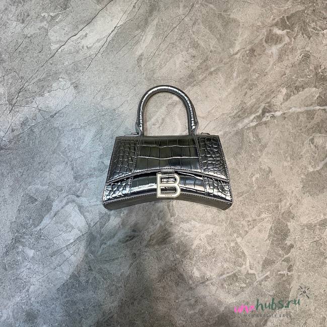 Balenciaga mini hourglass crocodile effect silver 19cm - 1