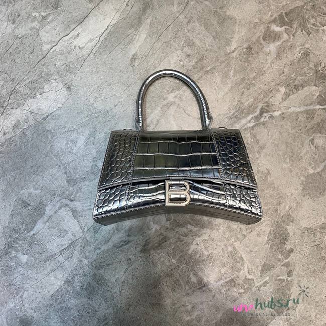 Balenciaga mini hourglass crocodile effect silver 23 cm - 1