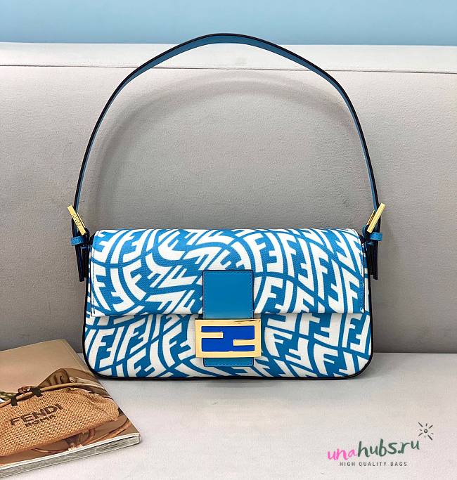 Fendi BAGUETTE 1997 Blue glazed canvas bag - 1