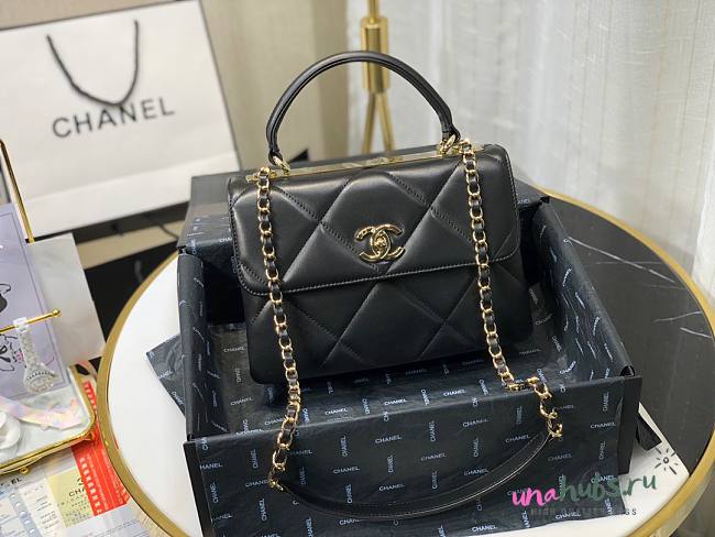 Chanel lampskin trendy handle flap bag black 25cm - 1