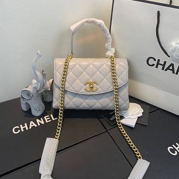 Chanel Lambskin Top Handle Gray Flap Bag 