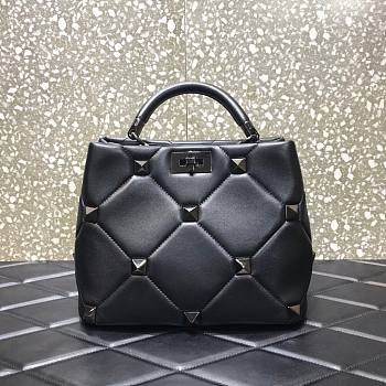 VALENTINO GARAVANI Black Roman Stud Handle Bag