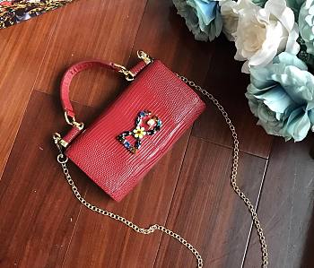 D&G calfskin crystal DG logo patch red handbag