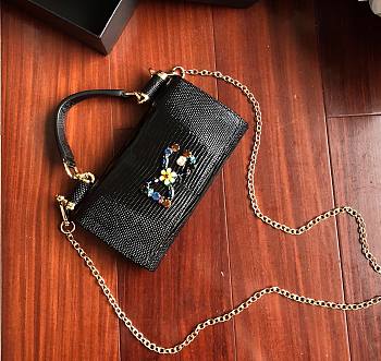 D&G calfskin crystal DG logo patch black handbag