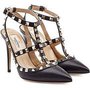 Valentino black grained leather - gold hardware heels - 6