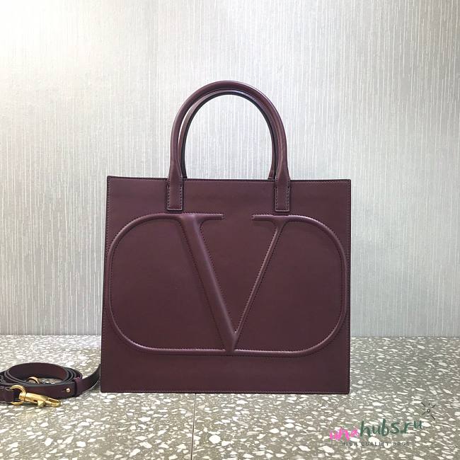 Valentino Leather Vlogo Walk Tote Bag in Red - 1