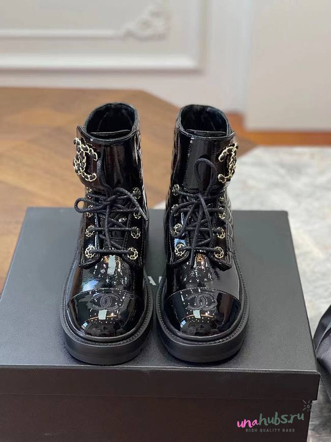 Chanel black patent CC boots - 1