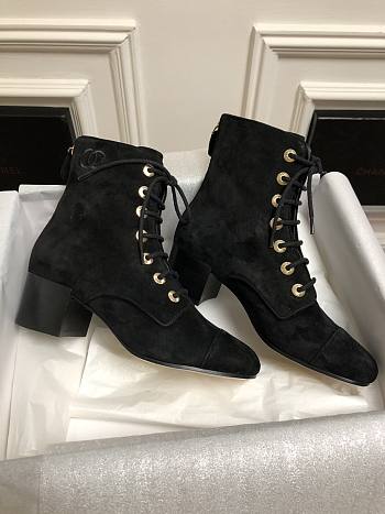Chanel black suede leather boots