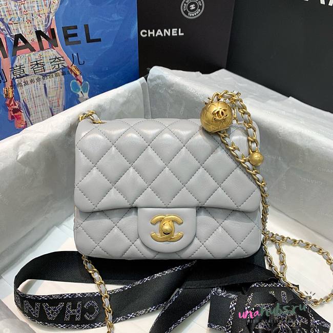 Chanel Lambskin & Gold-Tone Metal Mini Flap Bag Gray  - 1