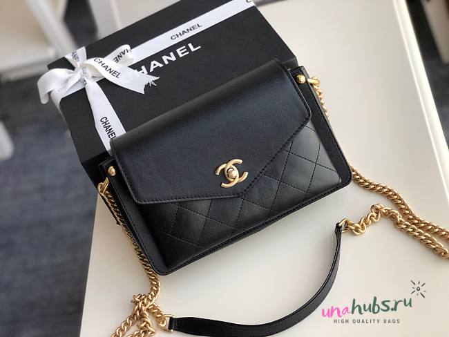 Chanel black gold hardware flap bag - 1