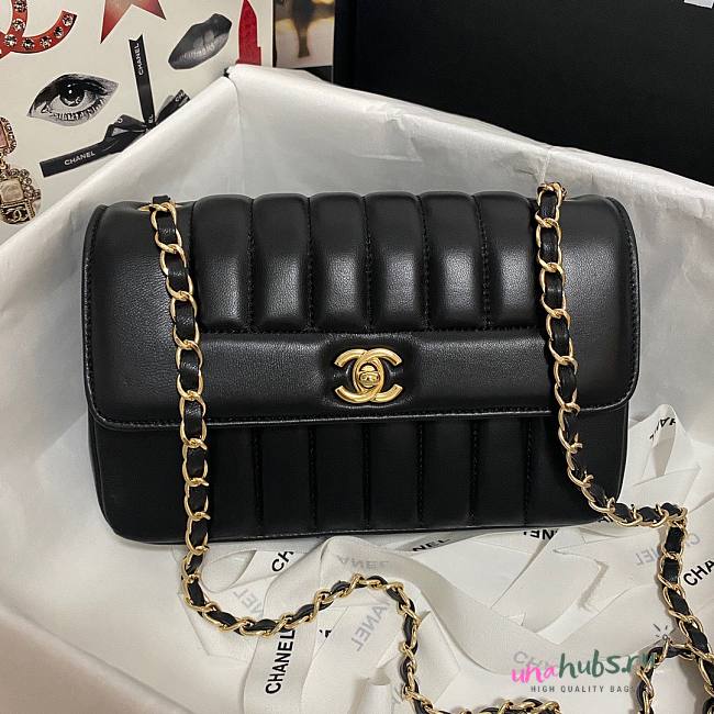 Chanel Calfskin & Vintage Metal Small Flap Bag Black AS1499 - 1