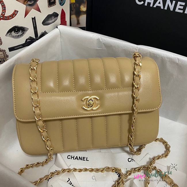 Chanel Calfskin & Vintage Metal Small Flap Bag Beige AS1499 - 1