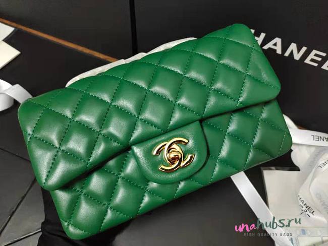 Chanel classic flap caviar leather bag gold hardware green 25cm - 1