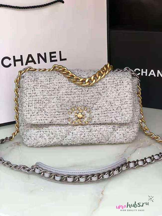 CHANEL 19 Handbag Tweeds Grey AS1160 26cm - 1