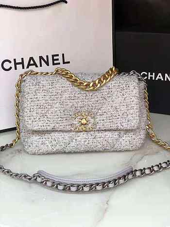 CHANEL 19 Handbag Tweeds Grey AS1160 26cm