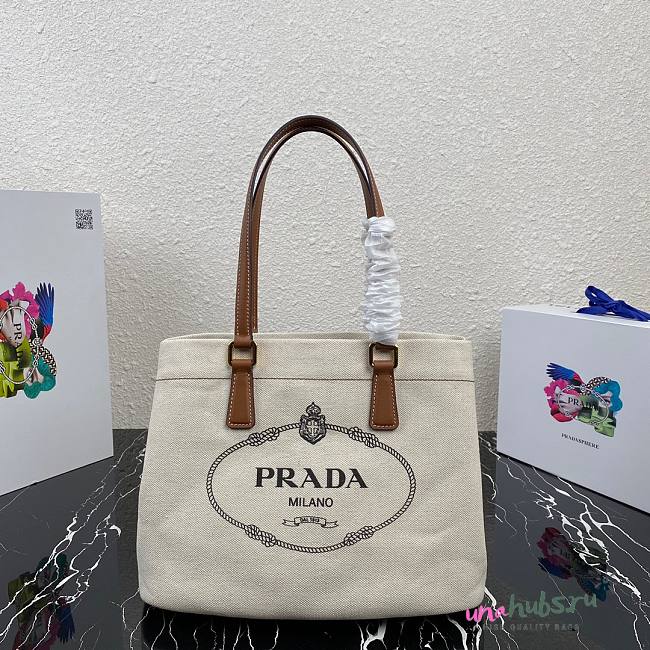 Prada linen blend and leather tote bag BG356  - 1