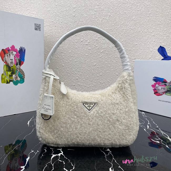 Prada  Re-Edition 2000 Nylon Mini White Sheepskin - 1