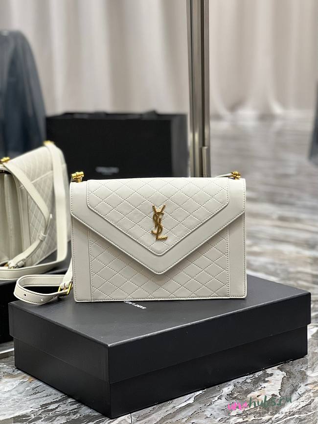 YSL Gaby Satchel Quilted Lambskin in White - 1