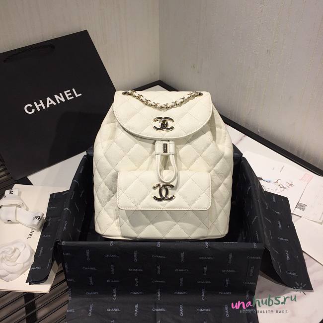 Chanel Grained Calfskin White Backpack AS1371 - 1