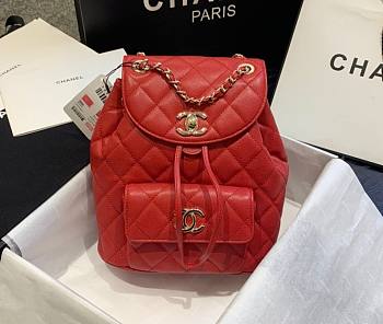 Chanel Grained Calfskin Red Backpack AS1371