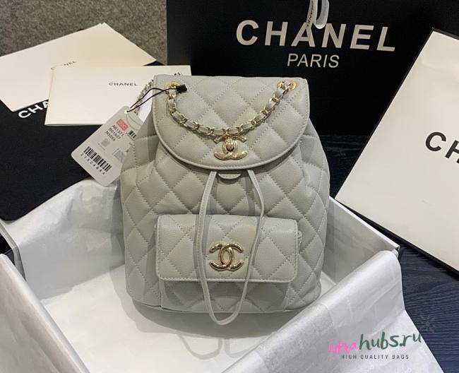 Chanel Grained Calfskin Gray Backpack AS1371 - 1