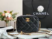 Chanel calfskin black leather with pearl chain shoulder bag - 1