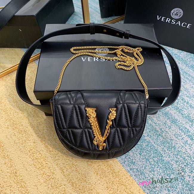 Versace V belt black leather bag - 1