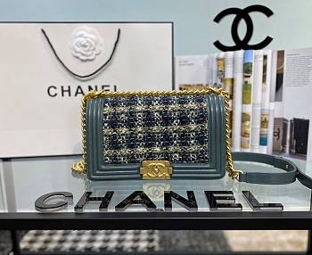  Chanel Boy Calfskin Blue Gold hardware 25cm