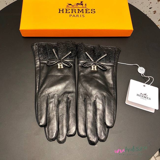 Hermes black leather gloves - 1