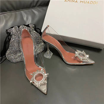 Amina muaddi clear crystal heels