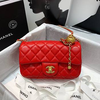 Chanel Lambskin & Gold-Tone Small Metal Flap Bag Red 20cm