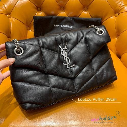 YSL LOULOU PUFFER Black Leather Silver Harware 29cm - 1