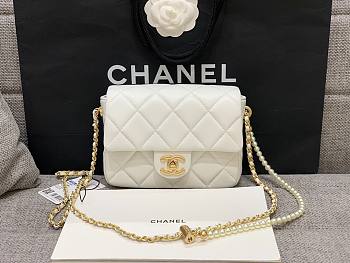 Chanel mini smooth leather pearl chain flap bag 