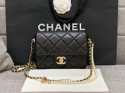 Chanel mini smooth leather pearl chain black flap bag - 1