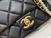 Chanel mini smooth leather pearl chain black flap bag - 6