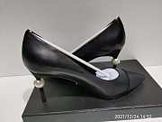 Chanel Black Leather Pearl Heel Pump  - 4