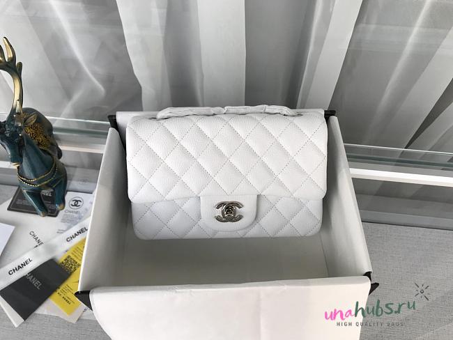 Chanel small classic white silver hardware flap bag 20cm - 1