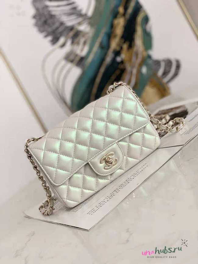 Chanel Classic Handbag Iridescent Ivory silver hardware 25cm - 1