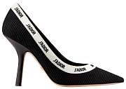 Dior Jadior White Ribbon Logo 10cm Embroidered Cotton Heel Pumps - 5