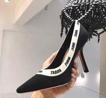 Dior Jadior White Ribbon Logo 10cm Embroidered Cotton Heel Pumps