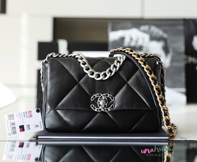 Chanel silver flap black  bag 19 medium size - 1