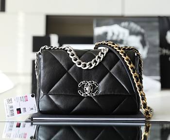 Chanel silver flap black  bag 19 medium size