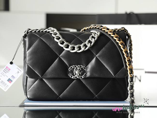 Chanel silver flap black bag 19 large size - 1