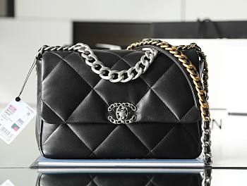 Chanel silver flap black bag 19 large size