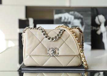 Chanel silver flap cream bag 19 medium size