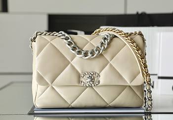 Chanel silver flap cream bag 19 large size
