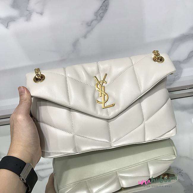 YSL White Puffer Bag Golden Hardware Medium 29cm - 1