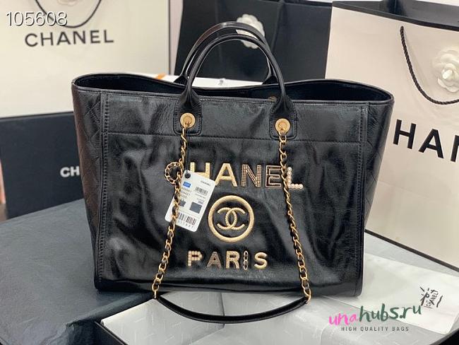 Chanel tote shopping black gold bag - 1