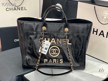 Chanel tote shopping black gold bag