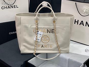 Chanel tote shopping white gold bag